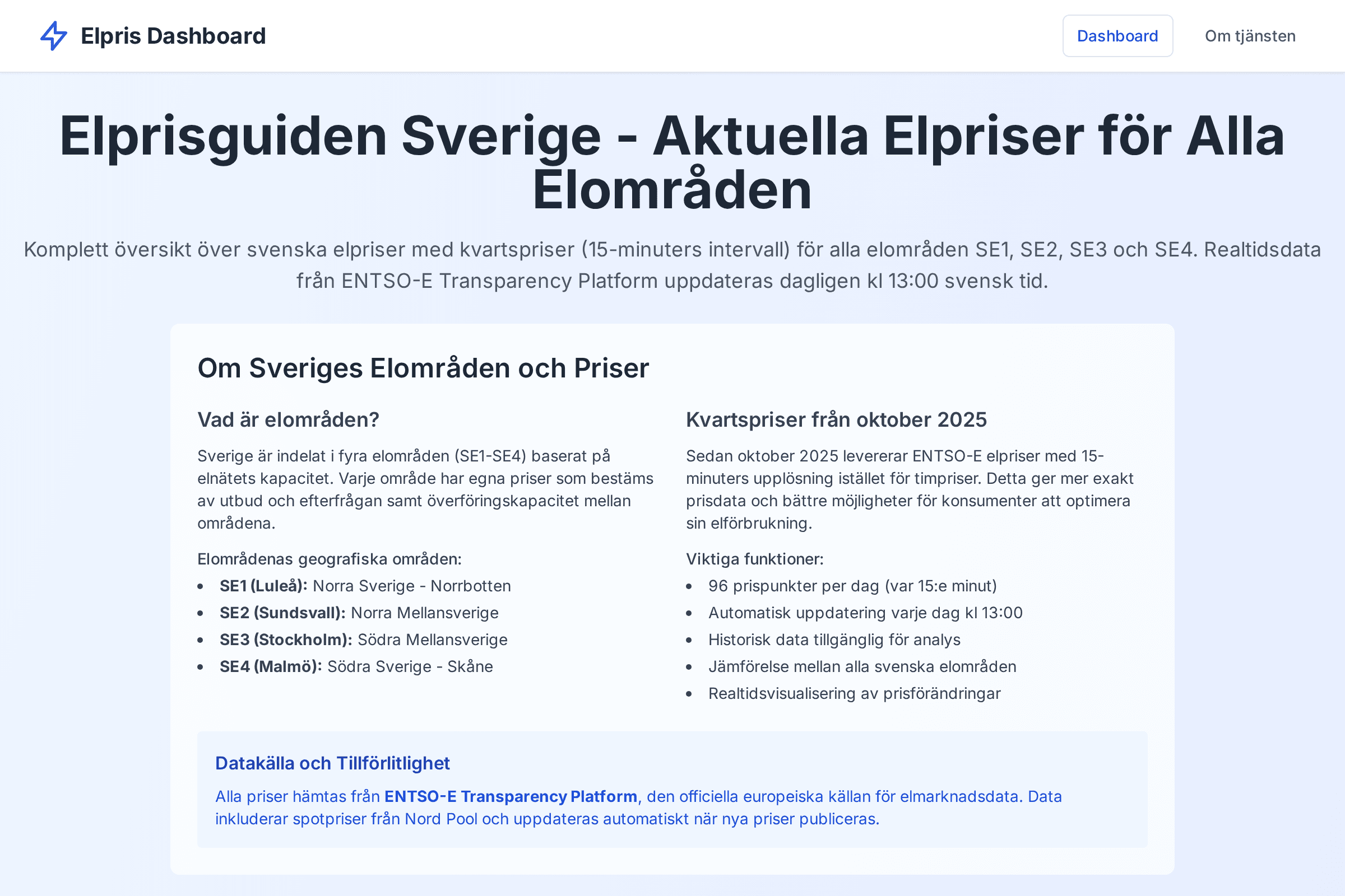 Elpris Sverige - Realtidsövervakning av Elpriser
